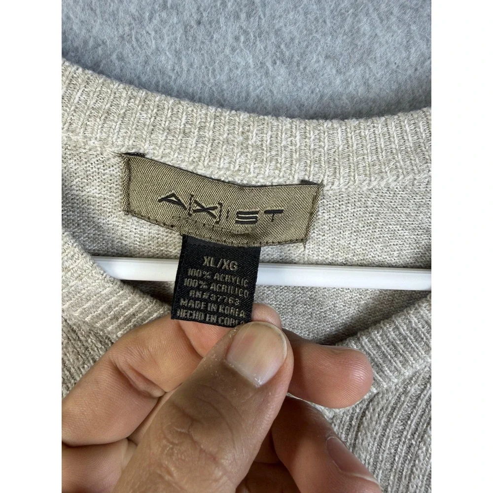 Axist Sweater Mens XL Beige V Neck Pullover Knit Acrylic Long Sleeve Casual